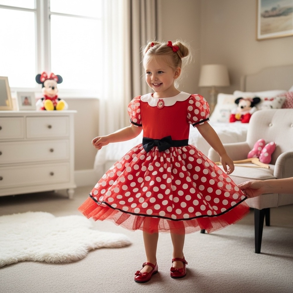 Disney Minnie Mouse Red Polka Dot Costume Dress Girls Toddler Halloween Party